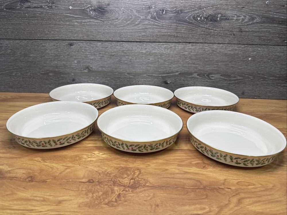 Lenox Holiday dimension collection 7-1/2"round soup bowl gold trim~set Of 6